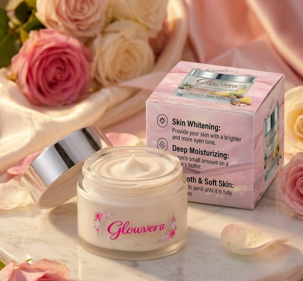 Open cream jar with roses and marble